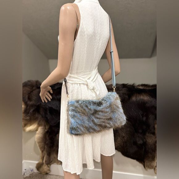 2 Tone Handmade Genuine Beaver Fur Soft Slouchy Clutch/Shoulder Bag/Crossbody - Picture 9 of 16
